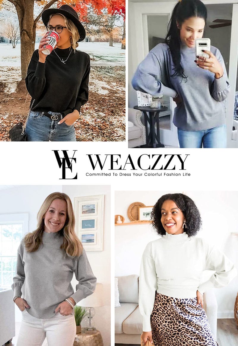 WEACZZY Black Sweaters for Women 2026 Dressy Casual Long Lantern Sleeve Oversized Pullover Sweater Knitted Fall Fashion Tops Black M - Image 5